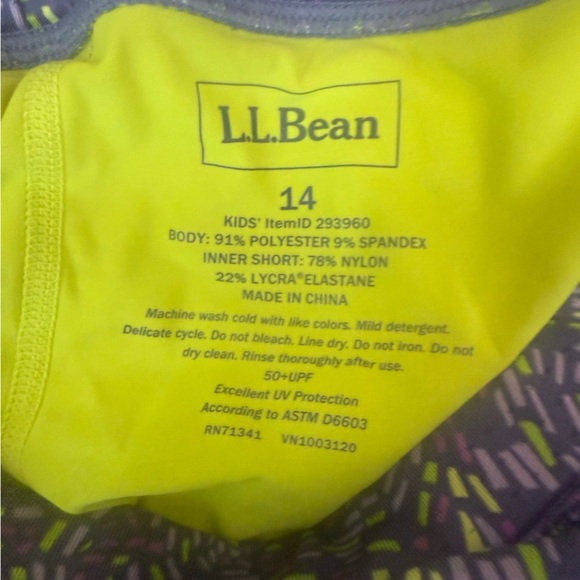 L.L. Bean girls skort athletic shorts purple lime green geometric size 14 50+UPF - Picture 5 of 7